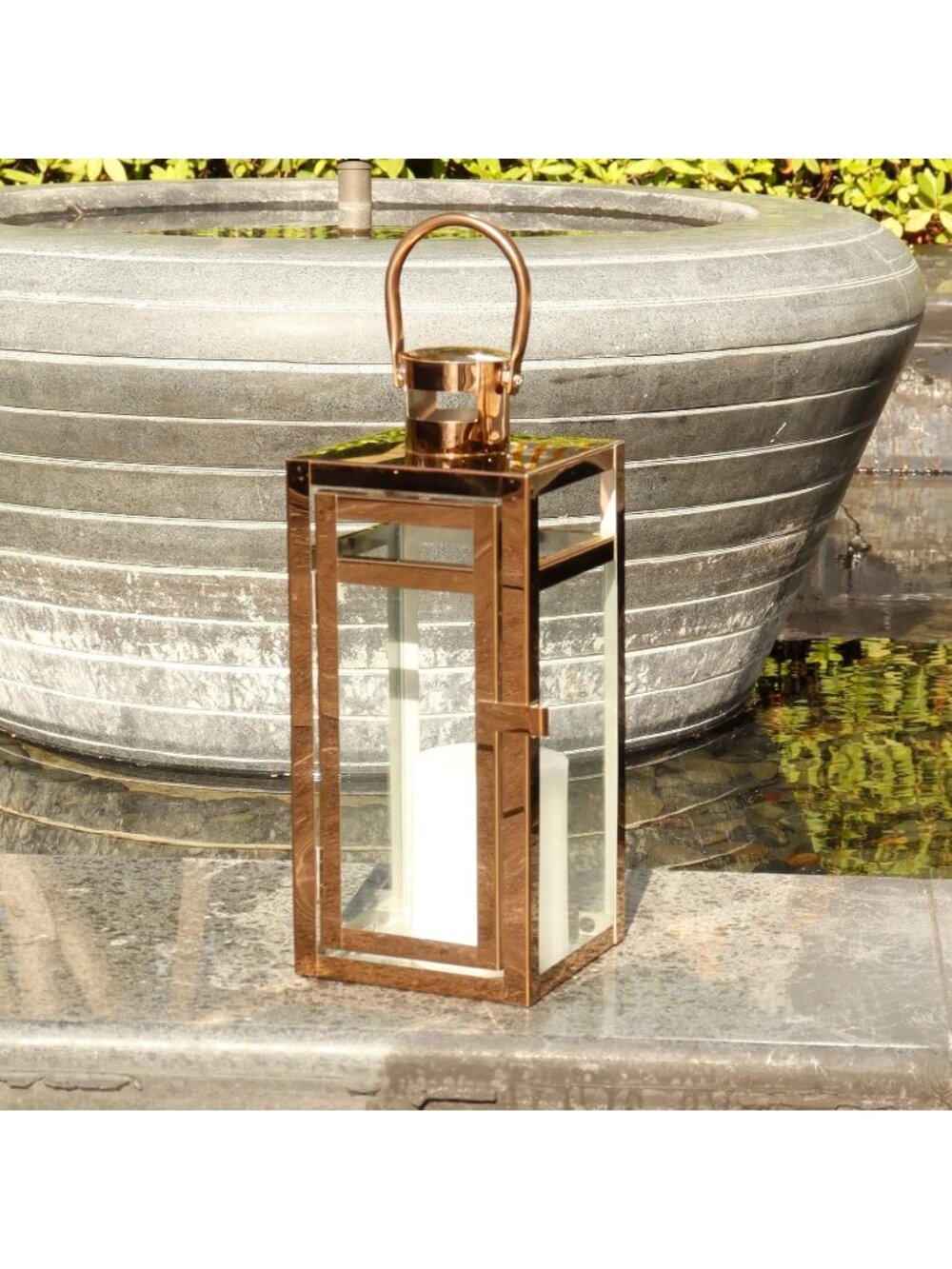 New Rose Gold 12 Inch Stainless Steel Metal Candle Lantern Glass Panel Decor - Picture 2 of 6